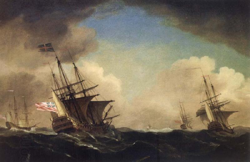 Monamy, Peter A squadron of English ships beating to windward in a gale oil painting picture